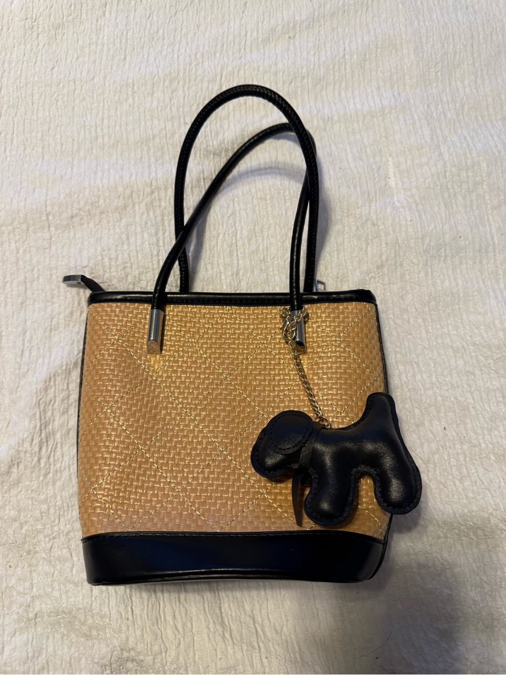 Source Unknown Beige Straw Mini Tote with Black Trim